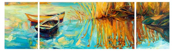 Obraz - Jezero s loďkami (170x50 cm)