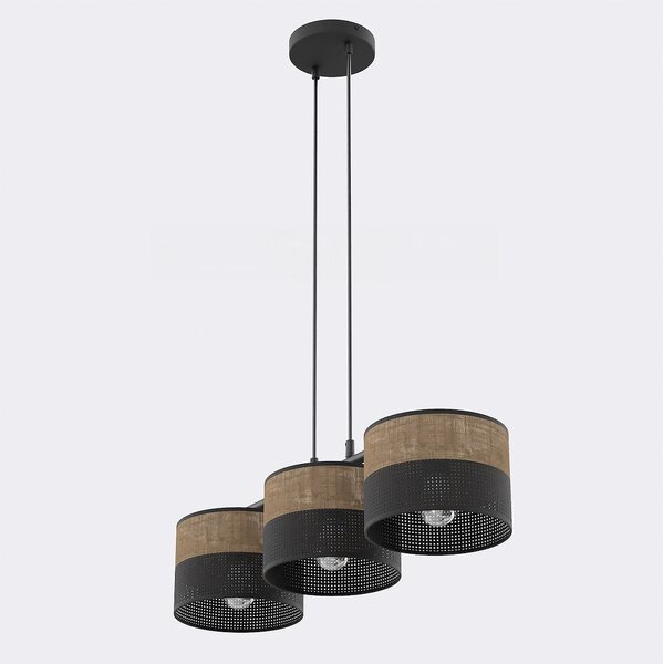 Závěsné svítidlo KARBON 3 – černé / hnědé, textilní stínidla, 3× E27, šířka 70 cm
