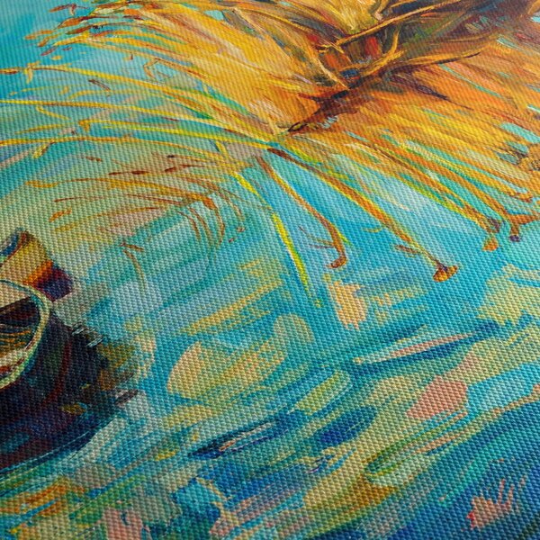 Obraz - Jezero s loďkami (170x50 cm)