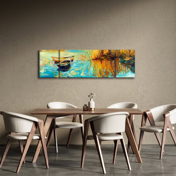Obraz - Jezero s loďkami (170x50 cm)