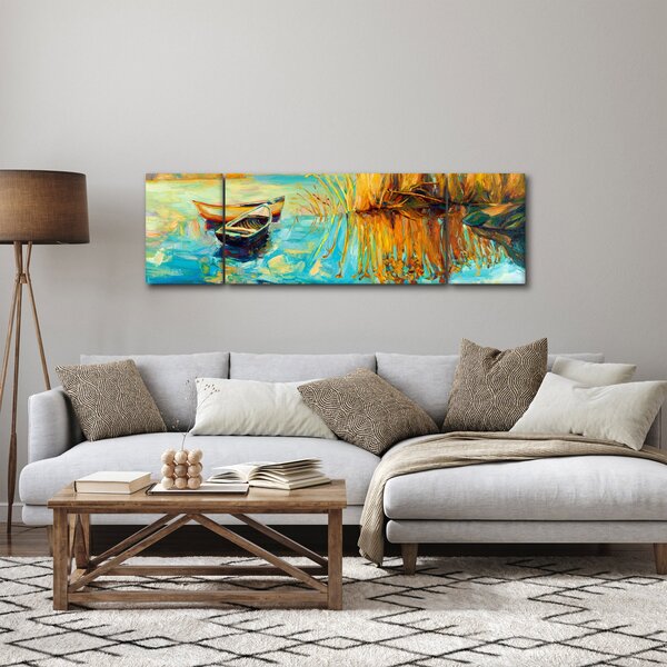 Obraz - Jezero s loďkami (170x50 cm)