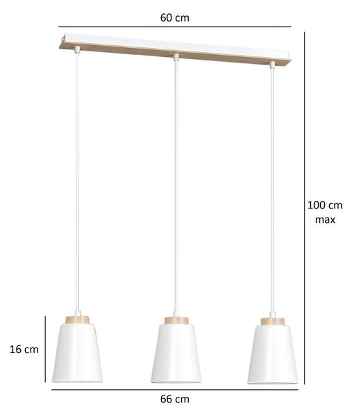 Závěsné svítidlo BOLERO 3 – bílé, 3× E27, šířka 66 cm
