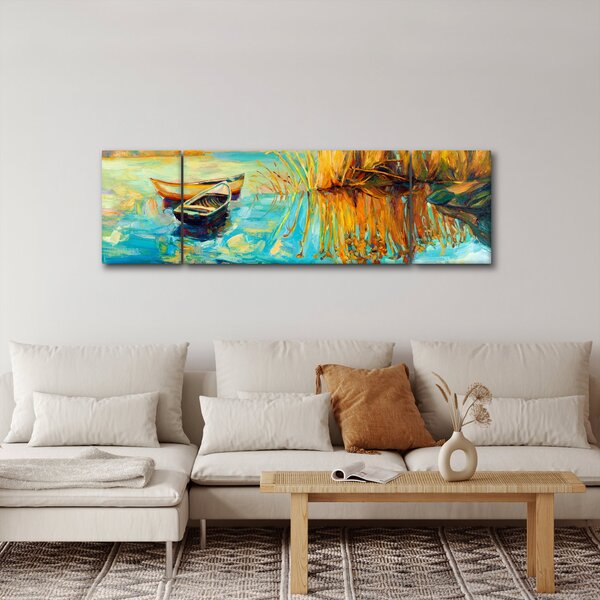 Obraz - Jezero s loďkami (170x50 cm)