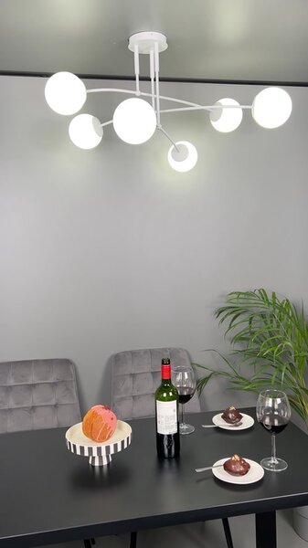 Stropní svítidlo PREGOS 6 – celobílé, sklo, 6× E14, šířka 70 cm