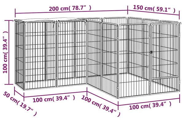 14panelová ohrádka pro psy černá 50 x 100 cm práškovaná ocel 3115949