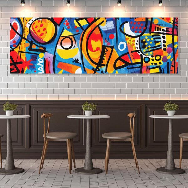 Obraz na plátně - Abstrakce s černými čarami Pop Art FeelHappy.cz Velikost obrazu (šířka x výška): 60 x 20 cm