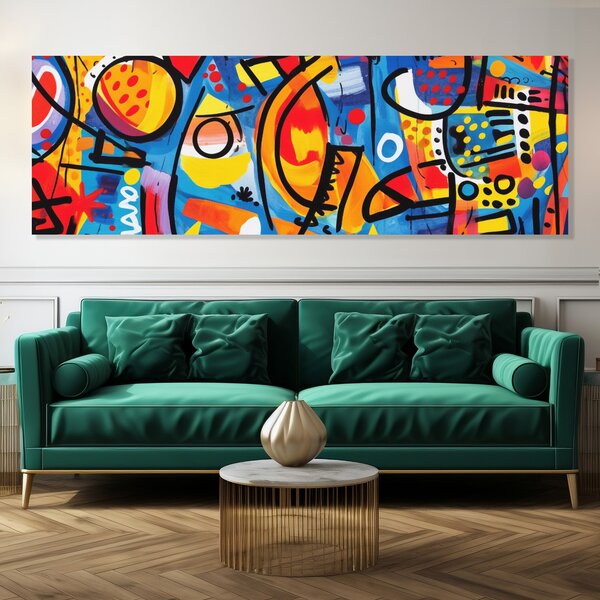 Obraz na plátně - Abstrakce s černými čarami Pop Art FeelHappy.cz Velikost obrazu (šířka x výška): 60 x 20 cm