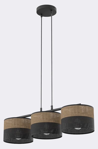 Závěsné svítidlo KARBON 3 – černé / hnědé, textilní stínidla, 3× E27, šířka 70 cm