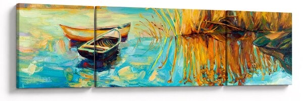 Obraz - Jezero s loďkami (170x50 cm)
