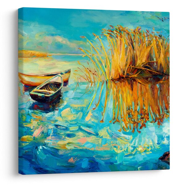 Obraz - Jezero s loďkami (30x30 cm)