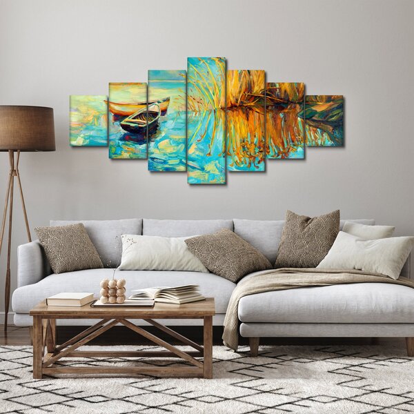 Obraz - Jezero s loďkami (210x100 cm)