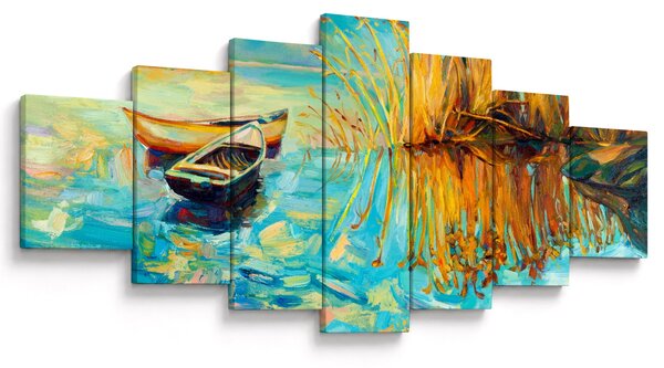 Obraz - Jezero s loďkami (210x100 cm)