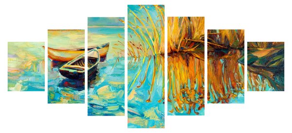 Obraz - Jezero s loďkami (210x100 cm)
