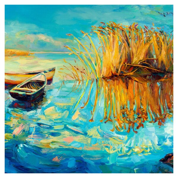 Obraz - Jezero s loďkami (30x30 cm)