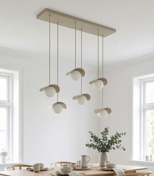 Závěsné svítidlo RITUAL 6 – moka, bílé sklo, 6× G9, šířka 75 cm