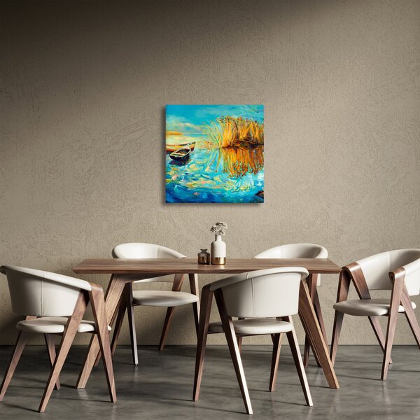 Obraz - Jezero s loďkami (30x30 cm)