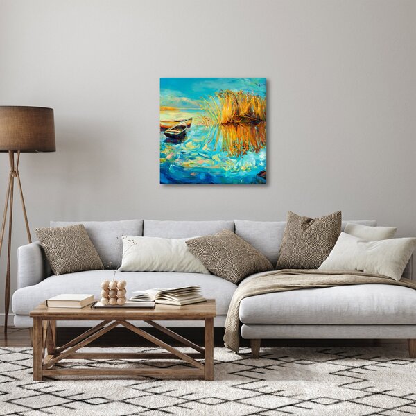 Obraz - Jezero s loďkami (30x30 cm)