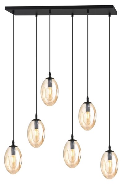 Závěsné svítidlo ASTRAL 6 – černé, jantarové sklo, 6× E14, šířka 65 cm