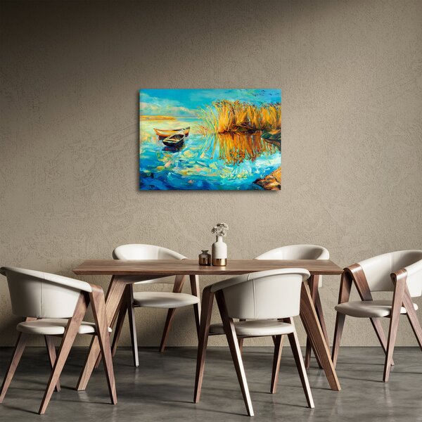 Obraz - Jezero s loďkami (70x50 cm)