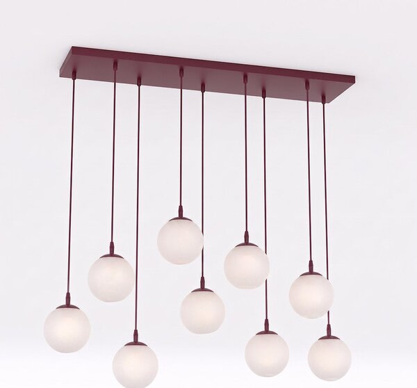 Závěsné svítidlo COSMO 9 – vínové, opálové sklo, 9× E14, šířka 102 cm