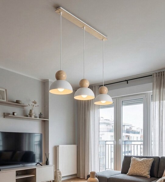 Závěsné svítidlo KAKI 3 – bílé, 3× E27, šířka 73 cm