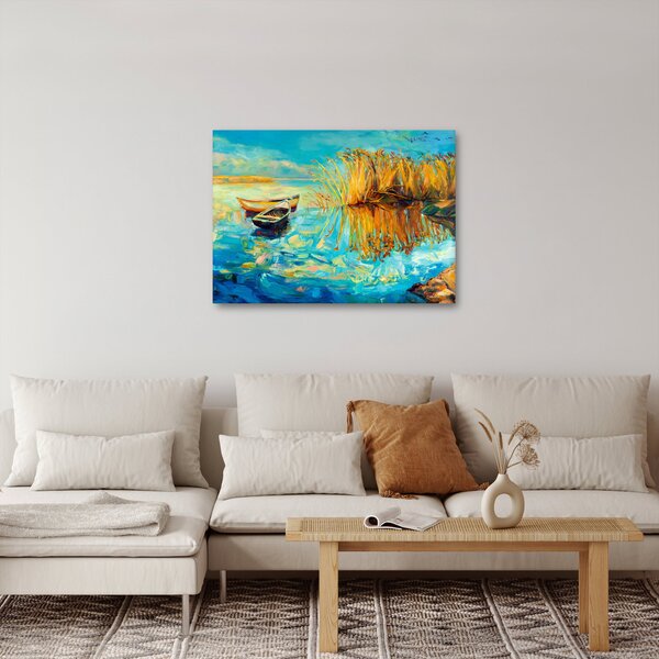Obraz - Jezero s loďkami (70x50 cm)