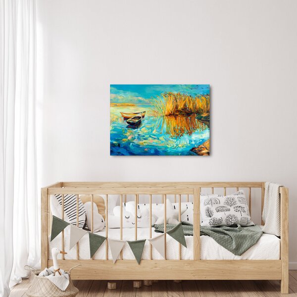 Obraz - Jezero s loďkami (70x50 cm)