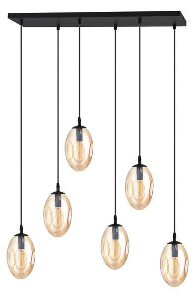 Závěsné svítidlo ASTRAL 6 – černé, jantarové sklo, 6× E14, šířka 65 cm