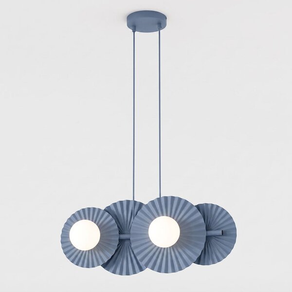 Závěsné svítidlo UMBRA 4 – tlumeně modré, bílé sklo, 4× G9, šířka 59 cm