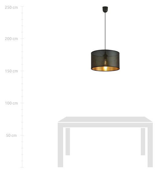 Závěsné svítidlo ASTON 1 – černé, zlaté textilní stínidlo, 1× E27, šířka 35 cm