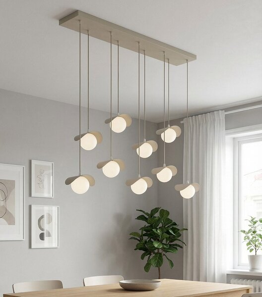 Závěsné svítidlo RITUAL 9 – moka, bílé sklo, 9× G9, šířka 100 cm