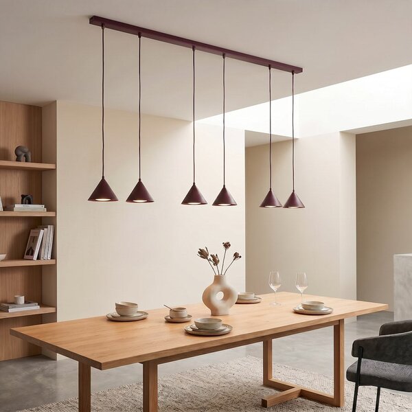 Závěsné svítidlo ELIT 6 – vínové, 6× GX53, šířka 116 cm