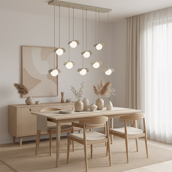 Závěsné svítidlo RITUAL 9 – moka, bílé sklo, 9× G9, šířka 100 cm