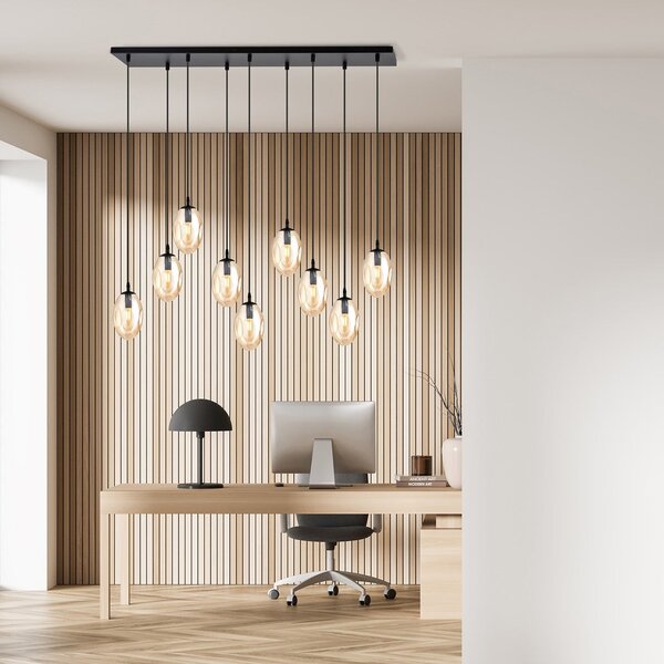 Závěsné svítidlo ASTRAL 9 – černé, jantarové sklo, 9× E14, šířka 100 cm