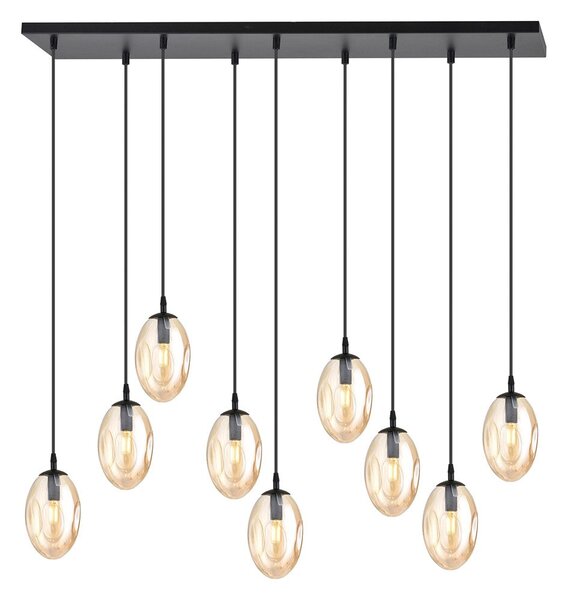 Závěsné svítidlo ASTRAL 9 – černé, jantarové sklo, 9× E14, šířka 100 cm