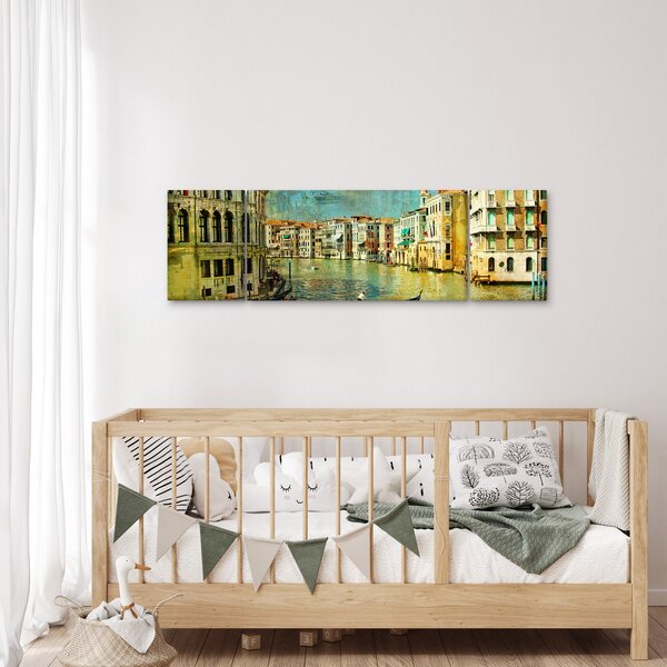 Obraz - Benátský kanál a gondoly (170x50 cm)