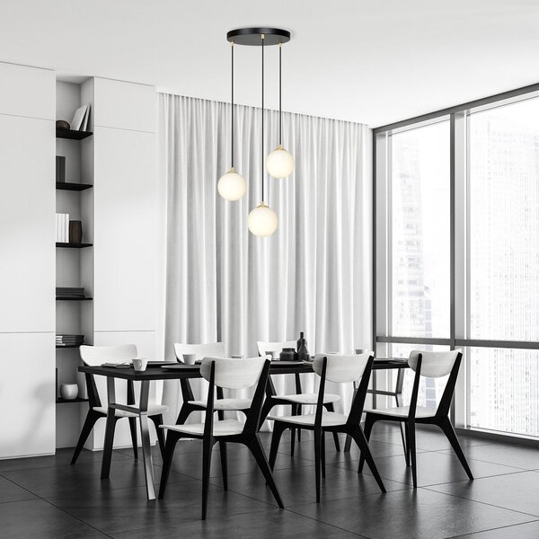 Závěsné svítidlo ROYAL 3 – černé, bílé sklo, 3× E14, šířka 40 cm