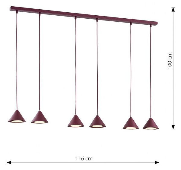Závěsné svítidlo ELIT 6 – vínové, 6× GX53, šířka 116 cm