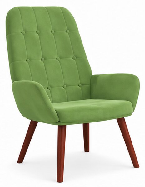 Relaxační křeslo, odpočinkové, dřevo/kov/textil, 96x69x78 cm, nohy tmavé/světle zelená, Dekorino KR20260048