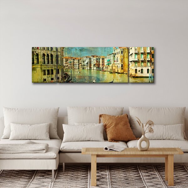 Obraz - Benátský kanál a gondoly (170x50 cm)