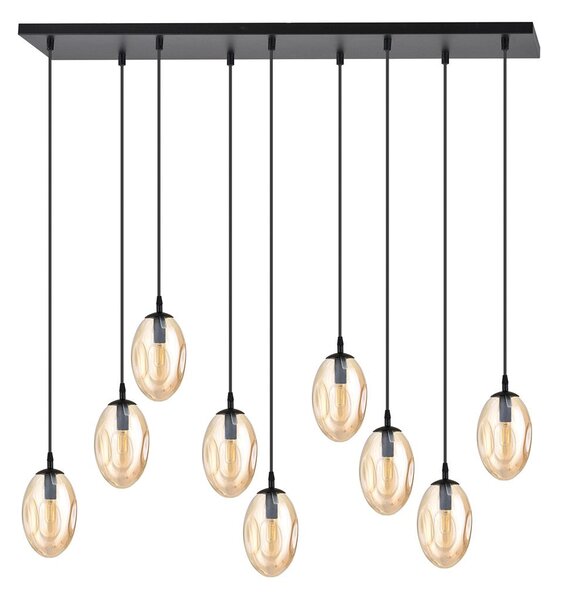Závěsné svítidlo ASTRAL 9 – černé, jantarové sklo, 9× E14, šířka 100 cm