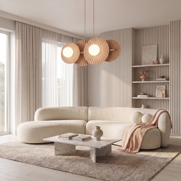 Závěsné svítidlo UMBRA 4 – korálové, bílé sklo, 4× G9, šířka 59 cm