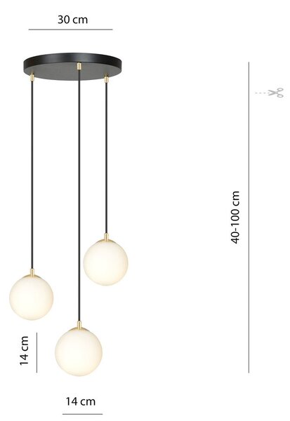 Závěsné svítidlo ROYAL 3 – černé, bílé sklo, 3× E14, šířka 40 cm