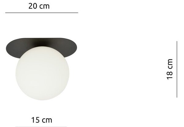Stropní svítidlo PLAZA 1 – černé, opálové sklo, 1× E14, šířka 20 cm