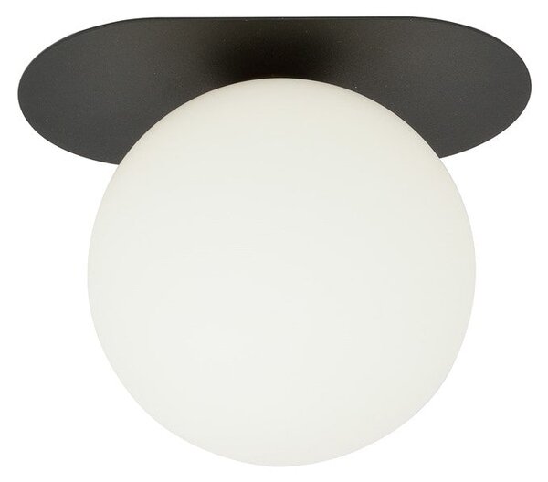Stropní svítidlo PLAZA 1 – černé, opálové sklo, 1× E14, šířka 20 cm