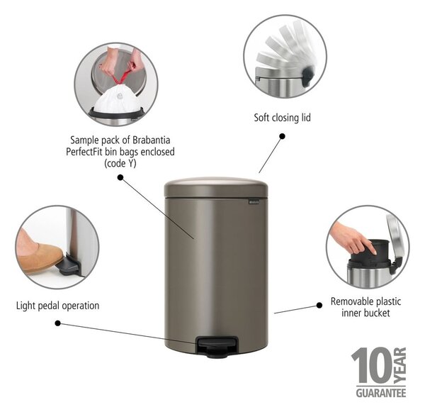 Šedý nášlapný ocelový odpadkový koš 20 l NewIcon – Brabantia