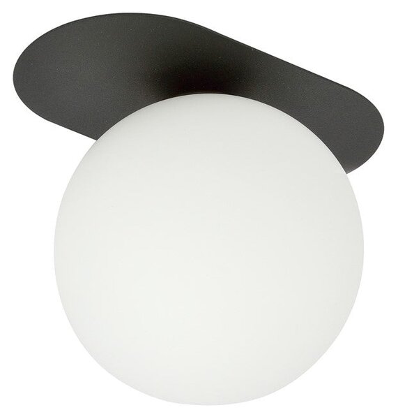 Stropní svítidlo PLAZA 1 – černé, opálové sklo, 1× E14, šířka 20 cm