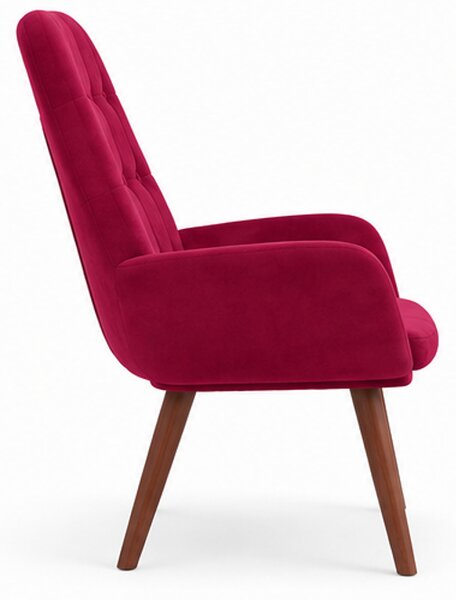 Relaxační křeslo, odpočinkové, dřevo/kov/textil, 96x69x78 cm, nohy tmavé/vínová, Dekorino KR20260050