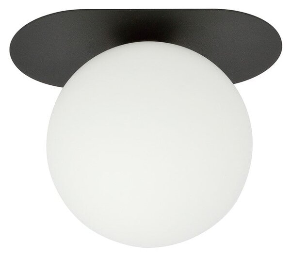 Stropní svítidlo PLAZA 1 – černé, opálové sklo, 1× E14, šířka 20 cm