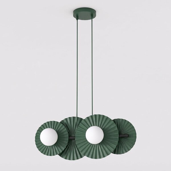 Závěsné svítidlo UMBRA 4 – olivově zelené, bílé sklo, 4× G9, šířka 59 cm